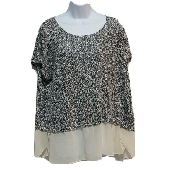 Cato Woman Top Women's 22/24W Cotton/Poly Stretch Black White Knit Short Sleeve - Picture 2 of 12